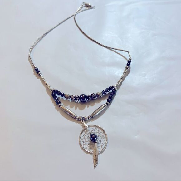 Dream Catcher Necklace w/ Hematite & Sterling Silver Beads 16” Gorgeous - Picture 3 of 7
